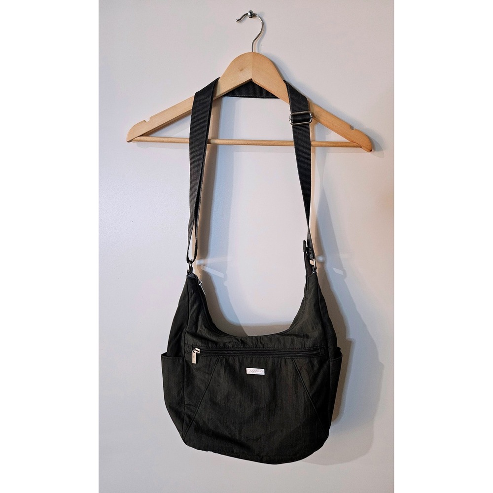 Baggallini Hobo Crossbody Bag Gray Nylon Multi-Pocket Travel Purse Organizer